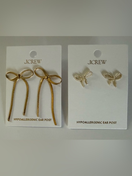 J. Crew Jewelry - Bundle of Two - J. Crew Gold Bow Dangle and Gold Bow Crystal Stud Earring Set